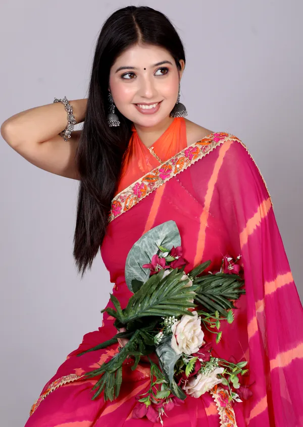 Pink_Pure_Chiffon_Leheriya_Embroidered_Border_Sarees_For_Women