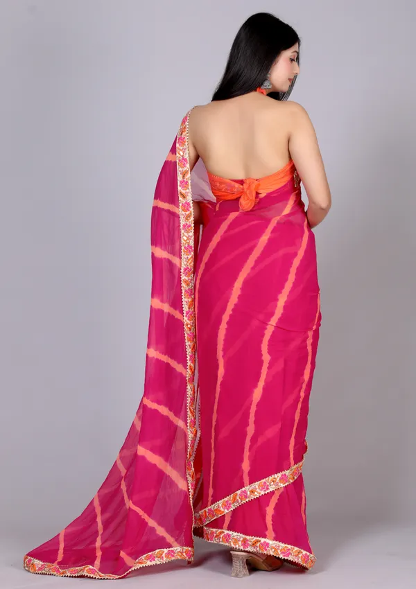 Pink_Pure_Chiffon_Leheriya_Embroidered_Border_Sarees_For_Women