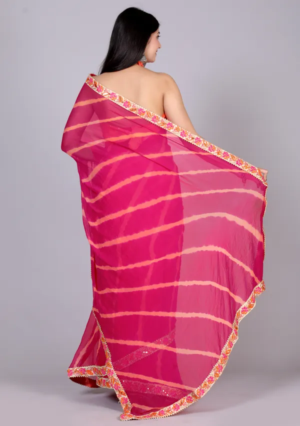 Pink_Pure_Chiffon_Leheriya_Embroidered_Border_Sarees_For_Women