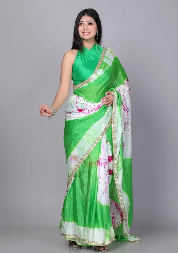Green_Trendy_Printed_Printed_Shibori_Printed_Stone_Work_Sarees_For_Women