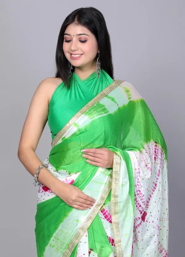 Green_Trendy_Printed_Printed_Shibori_Printed_Stone_Work_Sarees_For_Women