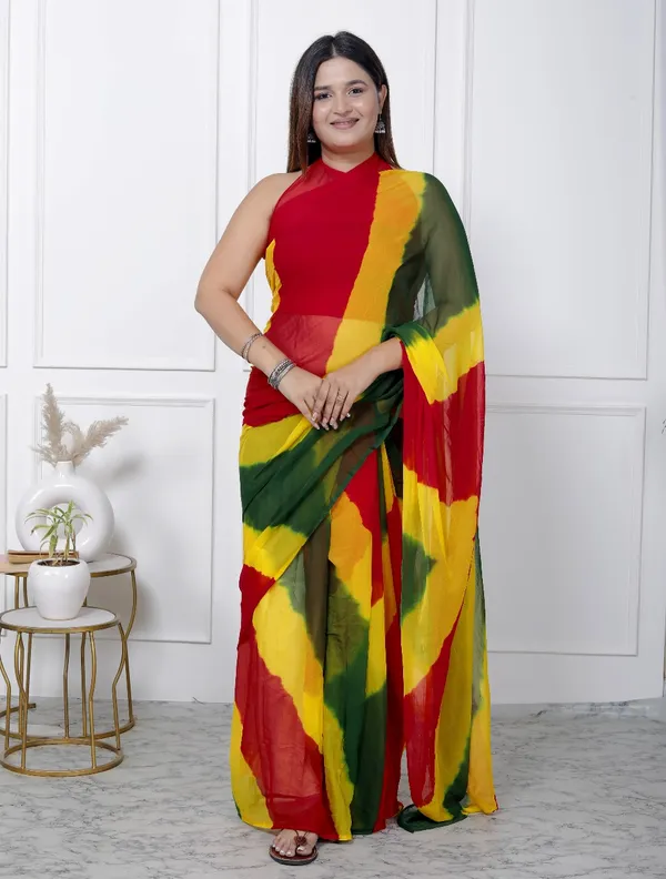Multicolor_Pure_Chiffon_Printed_Leheriya_Printed_Sarees_For_Women