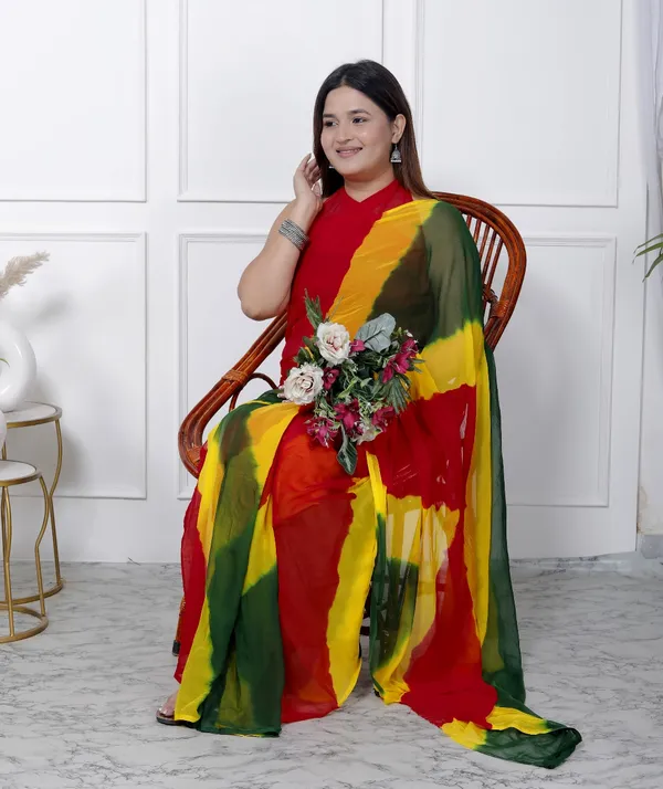 Multicolor_Pure_Chiffon_Printed_Leheriya_Printed_Sarees_For_Women