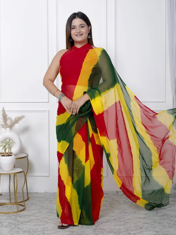 Multicolor_Pure_Chiffon_Printed_Leheriya_Printed_Sarees_For_Women
