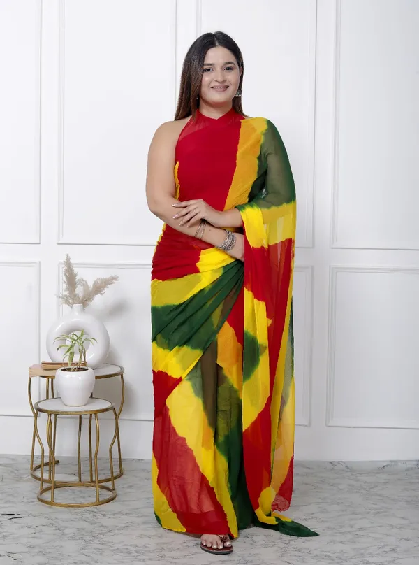 Multicolor_Pure_Chiffon_Printed_Leheriya_Printed_Sarees_For_Women