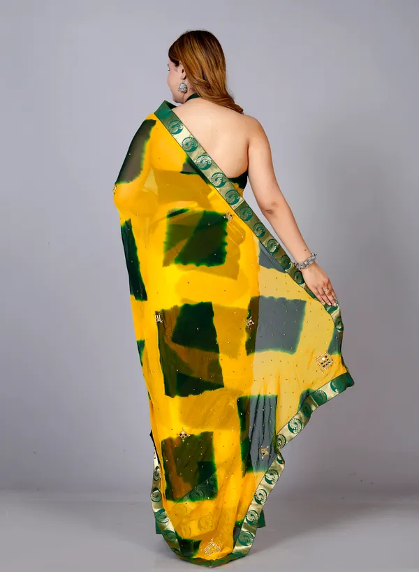 Yellow_Chiffon_Sarees_For_Women_Fancy_Party_Wear_Sarees,_Wedding_Sarees,_Farewell_Sarees,_Printed_Sarees,_Designer_Sarees,_Bollywood_Sarees,_Latest_Sarees_Trendy_Sarees_Bandhini_Saree,_Sarees_For_Farewell_Party,_Latest_Saree_Design,Green_Saree