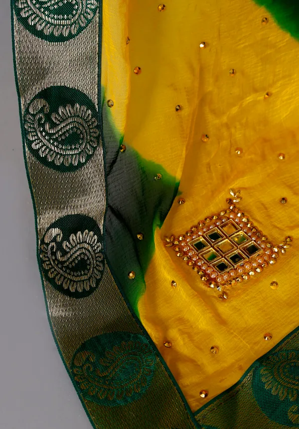 Yellow_Chiffon_Sarees_For_Women_Fancy_Party_Wear_Sarees,_Wedding_Sarees,_Farewell_Sarees,_Printed_Sarees,_Designer_Sarees,_Bollywood_Sarees,_Latest_Sarees_Trendy_Sarees_Bandhini_Saree,_Sarees_For_Farewell_Party,_Latest_Saree_Design,Green_Saree