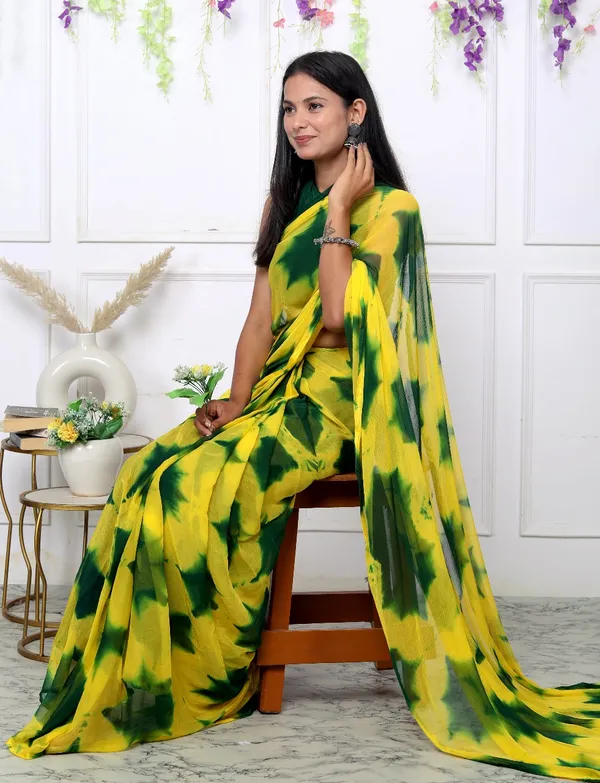 Green_Pure_Chiffon_Trendy_Checked_Shibori_Tie_And_Dye_Chiffon_Sarees_For_Women