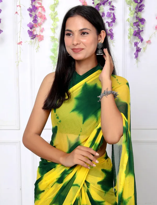 Green_Pure_Chiffon_Trendy_Checked_Shibori_Tie_And_Dye_Chiffon_Sarees_For_Women