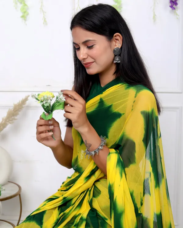Green_Pure_Chiffon_Trendy_Checked_Shibori_Tie_And_Dye_Chiffon_Sarees_For_Women