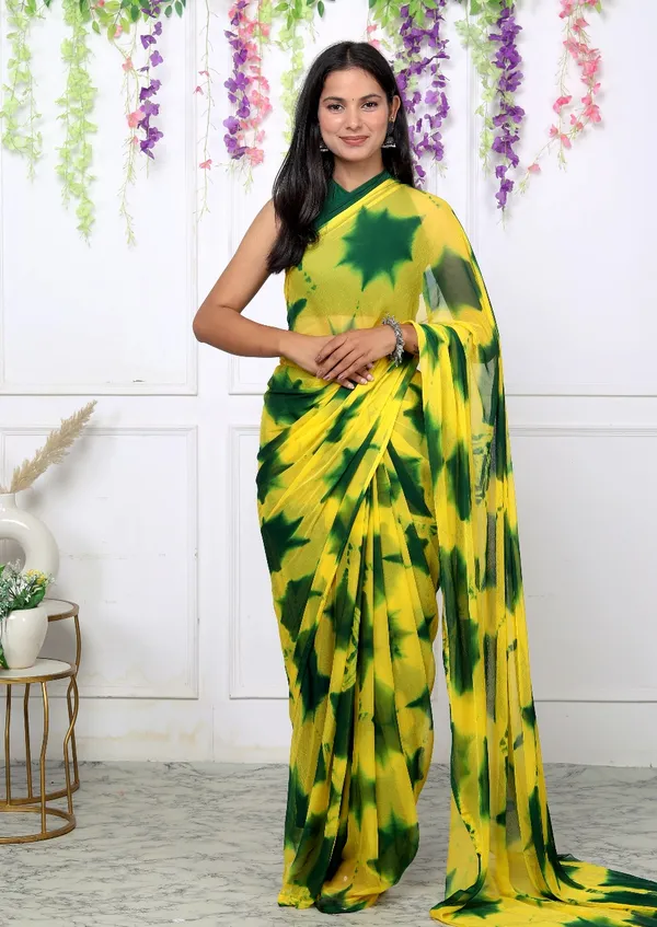 Green_Pure_Chiffon_Trendy_Checked_Shibori_Tie_And_Dye_Chiffon_Sarees_For_Women