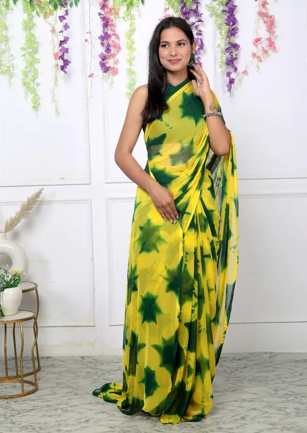 Green_Pure_Chiffon_Trendy_Checked_Shibori_Tie_And_Dye_Chiffon_Sarees_For_Women