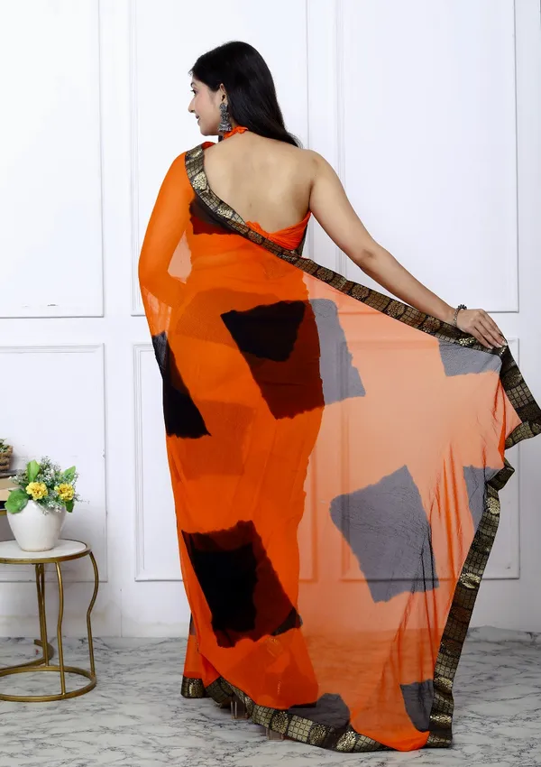 Orange_Pure_Chiffon_Trendy_Checked_Border_Lace_Chiffon_Sarees_For_Women
