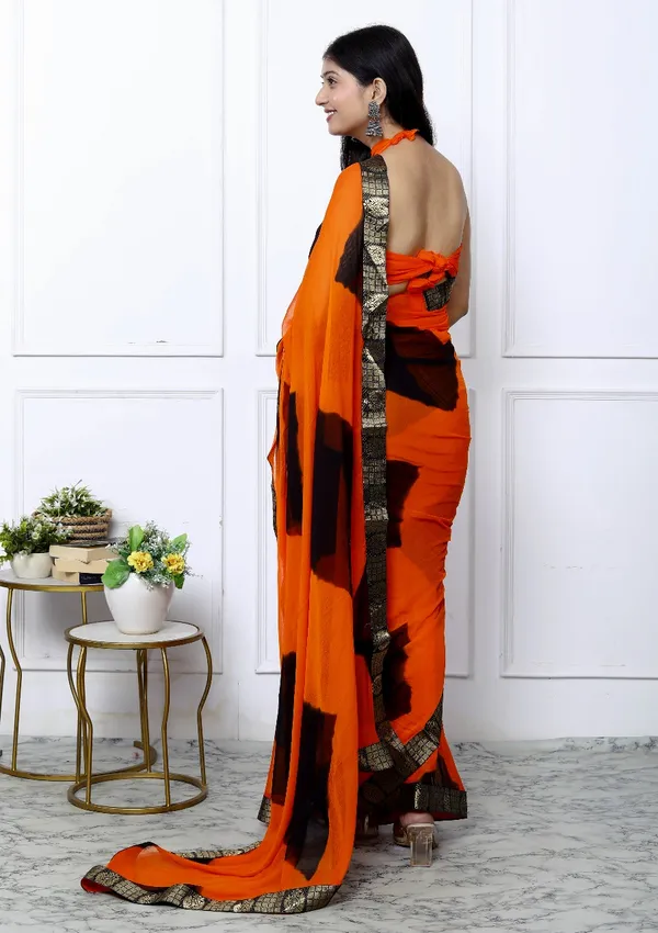 Orange_Pure_Chiffon_Trendy_Checked_Border_Lace_Chiffon_Sarees_For_Women