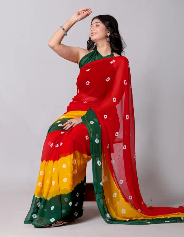 Green_Bandhani_Printed_Chiffon_Printed__Sarees_For_Women