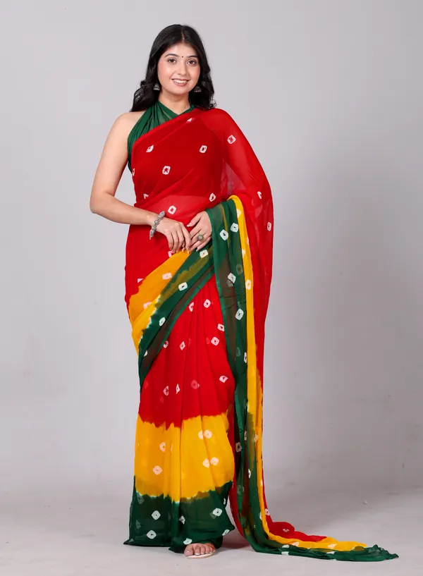 Green_Bandhani_Printed_Chiffon_Printed__Sarees_For_Women