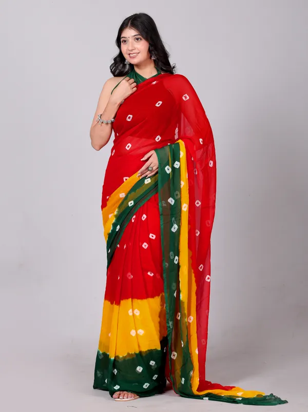 Green_Bandhani_Printed_Chiffon_Printed__Sarees_For_Women