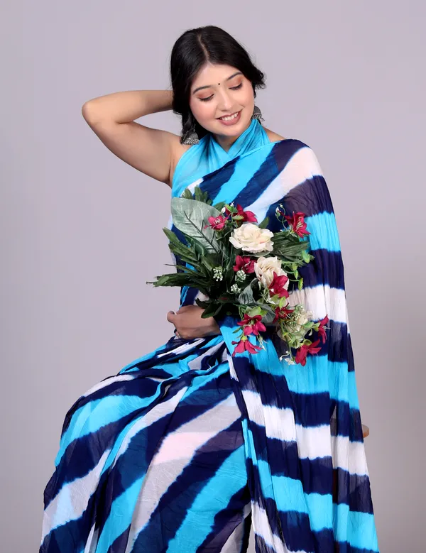 Blue_Jaipuri_Leheriya_Printed_Pure_Chiffon_Saree_For_Women