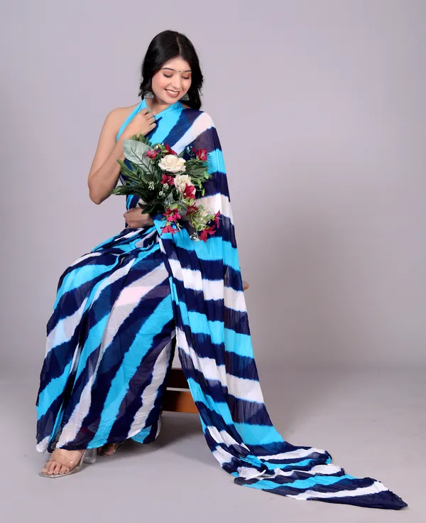 Blue_Jaipuri_Leheriya_Printed_Pure_Chiffon_Saree_For_Women