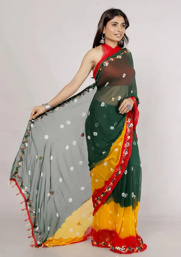 Green_Chiffon_Saree_Mirror_Work_Printed_Sarees_For_Women