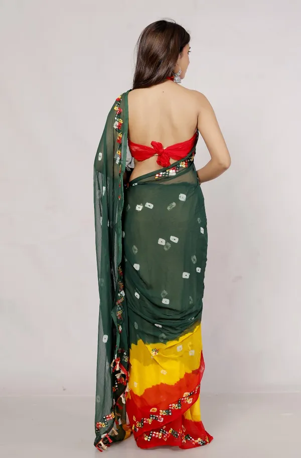 Green_Chiffon_Saree_Mirror_Work_Printed_Sarees_For_Women