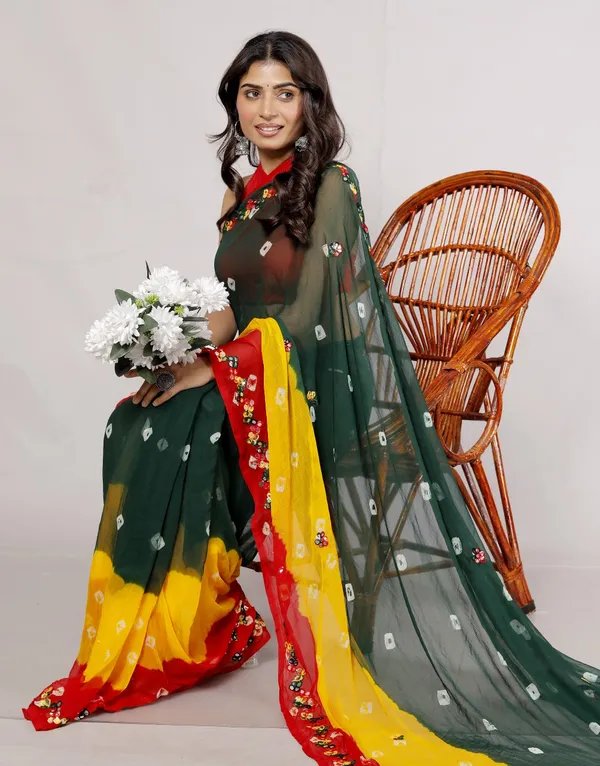 Green_Chiffon_Saree_Mirror_Work_Printed_Sarees_For_Women