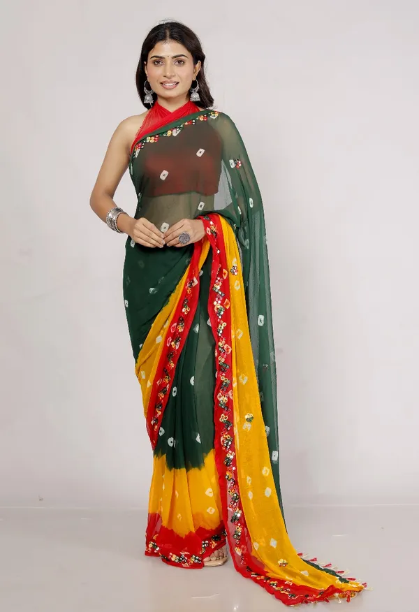 Green_Chiffon_Saree_Mirror_Work_Printed_Sarees_For_Women