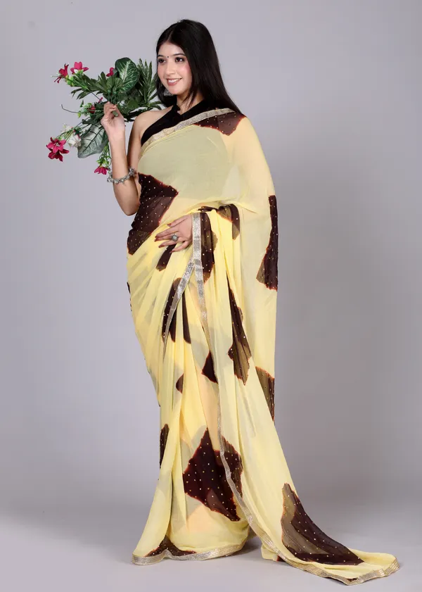 Brown_Bollywood_Leheriya_Stone_Work_Printed_Chiffon_Printed_Sarees_For_Women