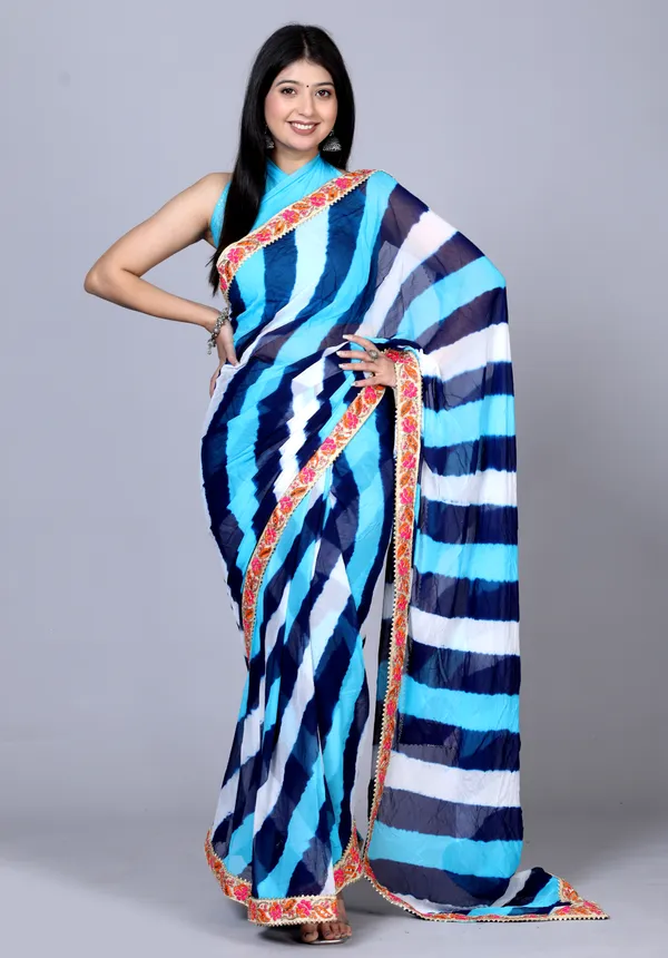 Blue_Pure_Chiffon_Leheriya_Embroidered_Border_Sarees_For_Women