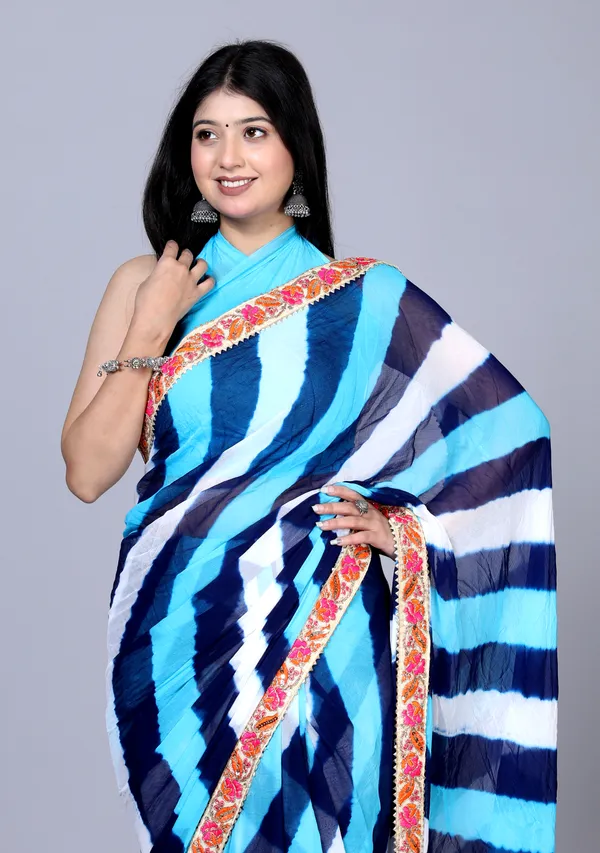 Blue_Pure_Chiffon_Leheriya_Embroidered_Border_Sarees_For_Women
