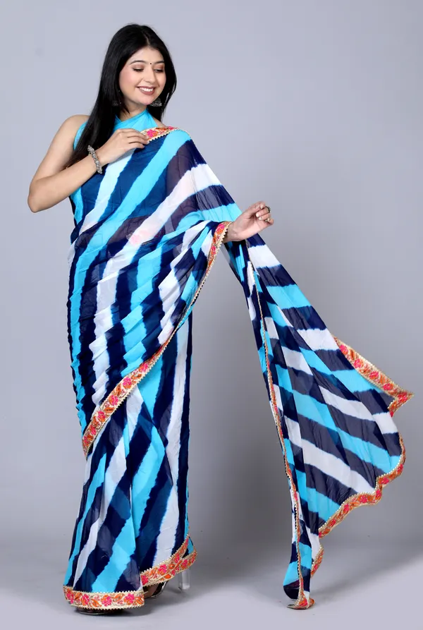 Blue_Pure_Chiffon_Leheriya_Embroidered_Border_Sarees_For_Women