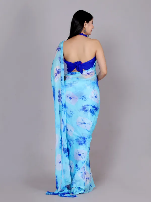 Blue_Pure_Chiffon_Trendy_Checked_Bandhani_Chiffon_Sarees_For_Women