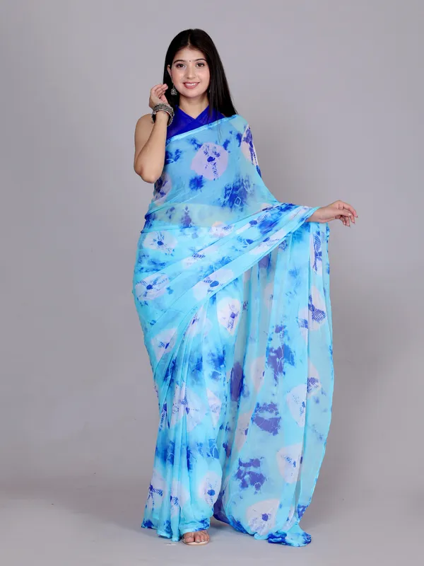 Blue_Pure_Chiffon_Trendy_Checked_Bandhani_Chiffon_Sarees_For_Women