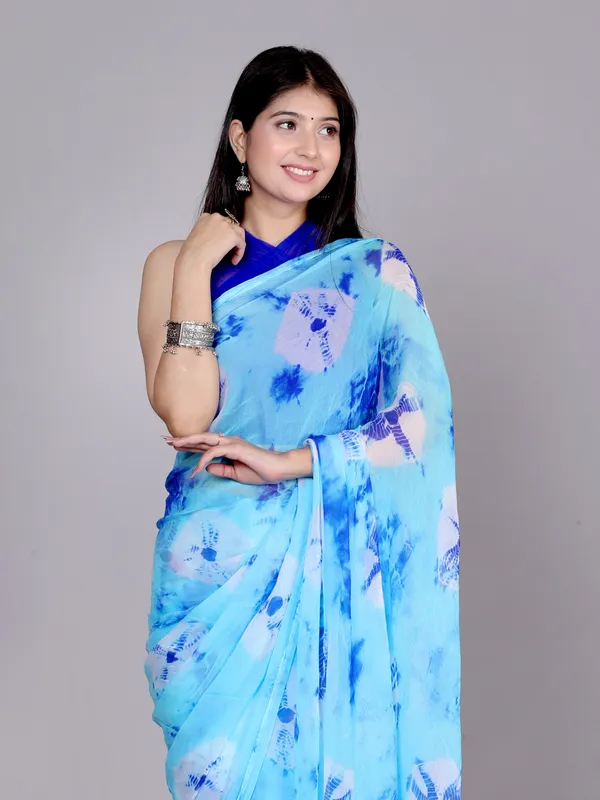 Blue_Pure_Chiffon_Trendy_Checked_Bandhani_Chiffon_Sarees_For_Women