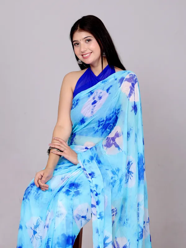 Blue_Pure_Chiffon_Trendy_Checked_Bandhani_Chiffon_Sarees_For_Women
