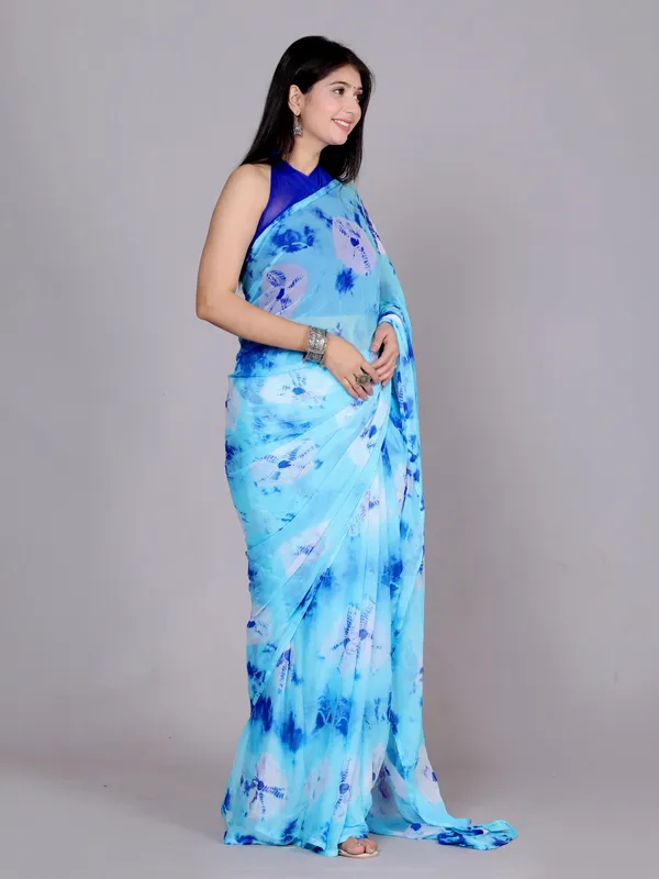 Blue_Pure_Chiffon_Trendy_Checked_Bandhani_Chiffon_Sarees_For_Women