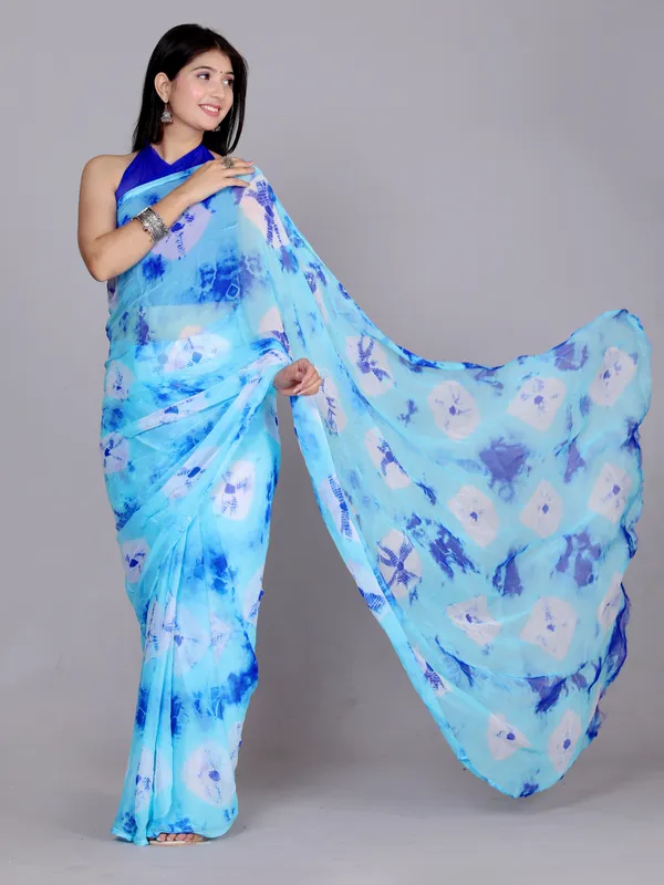 Blue_Pure_Chiffon_Trendy_Checked_Bandhani_Chiffon_Sarees_For_Women