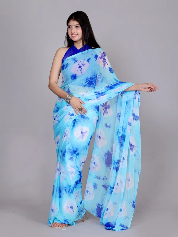 Blue_Pure_Chiffon_Trendy_Checked_Bandhani_Chiffon_Sarees_For_Women