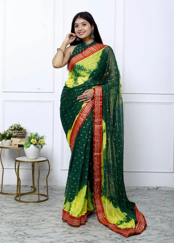 Green_Pure_Chiffon_Trendy_Bandhani_Stone_Work_Gotta_Lace_Chiffon_Sarees_For_Women