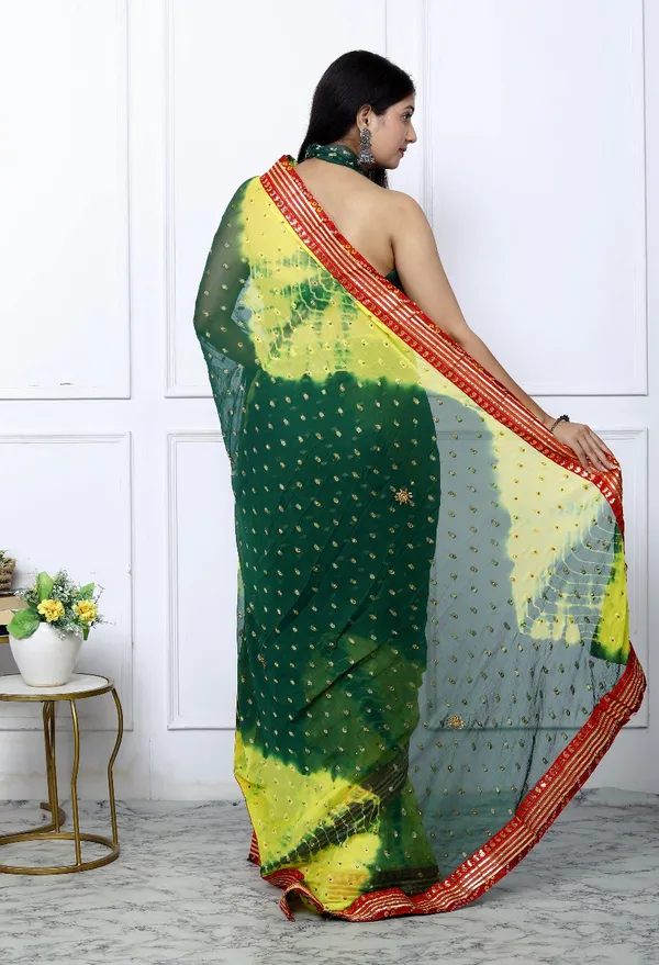 Green_Pure_Chiffon_Trendy_Bandhani_Stone_Work_Gotta_Lace_Chiffon_Sarees_For_Women