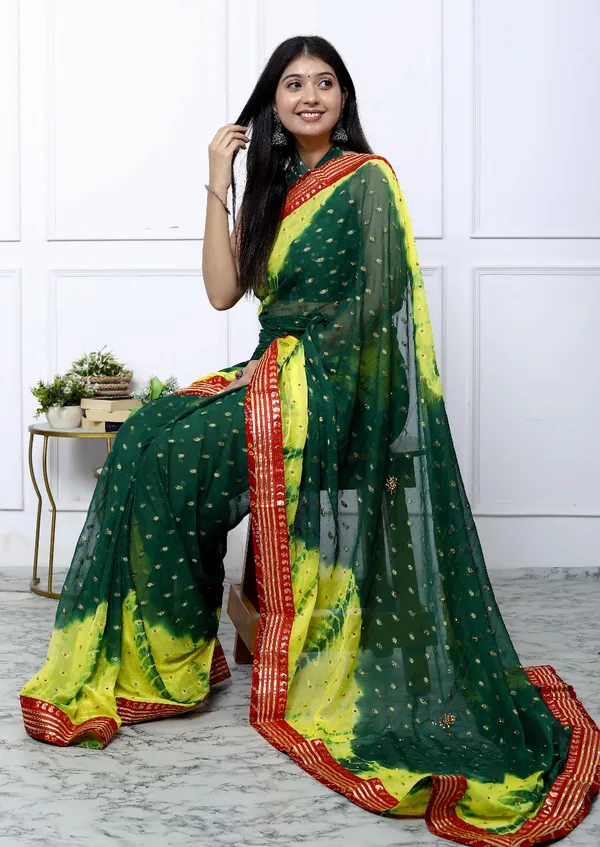 Green_Pure_Chiffon_Trendy_Bandhani_Stone_Work_Gotta_Lace_Chiffon_Sarees_For_Women