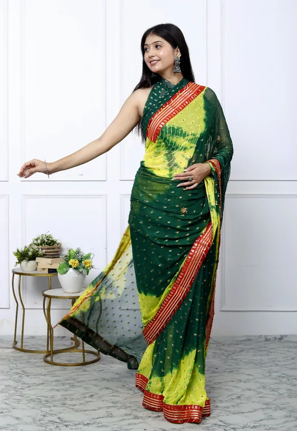 Green_Pure_Chiffon_Trendy_Bandhani_Stone_Work_Gotta_Lace_Chiffon_Sarees_For_Women