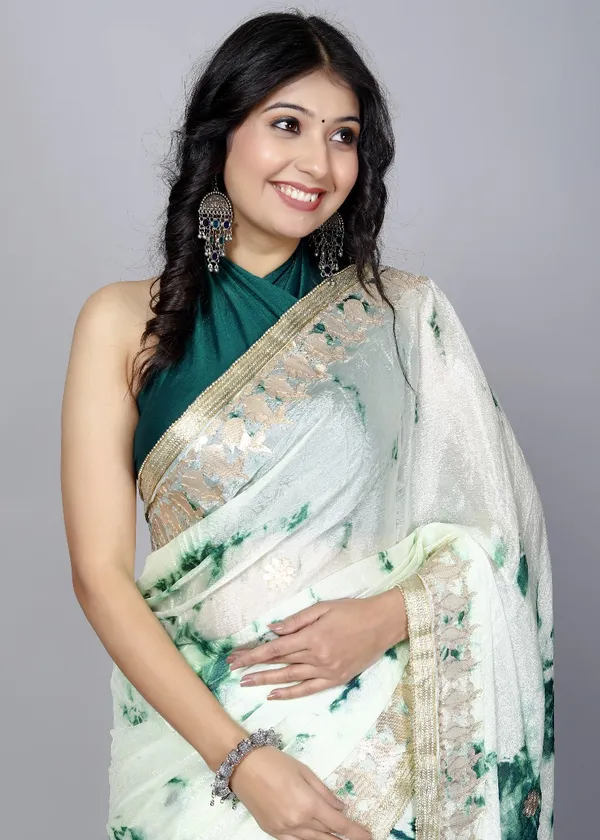 Green_Shibori_Trendy_Gotta_Patti_Work_Saree_Silk_Sarees_For_Women