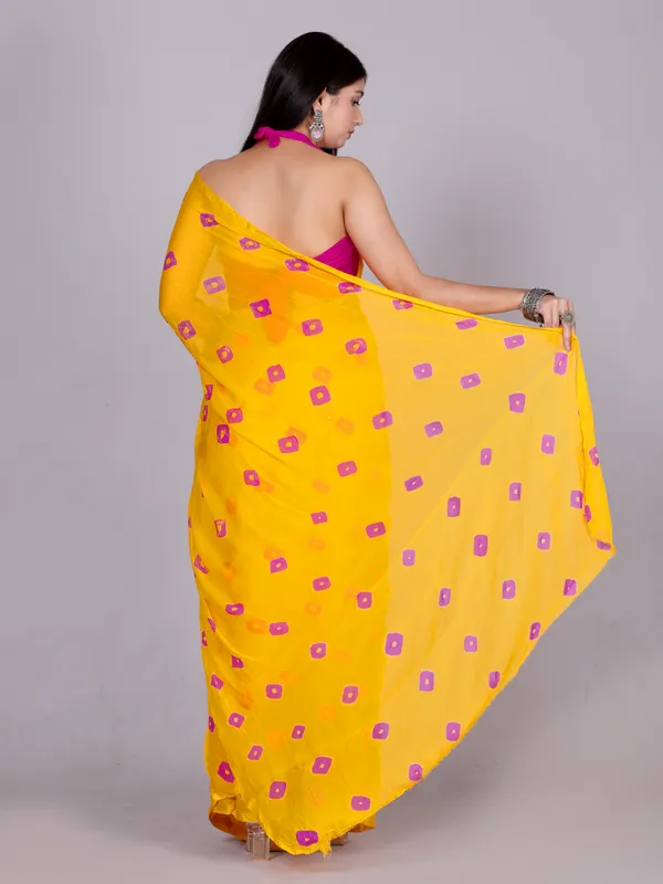 Yellow_Bandhani_Printed_Chiffon_Printed_Sarees_For_Women
