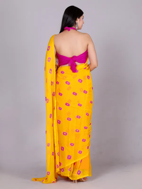 Yellow_Bandhani_Printed_Chiffon_Printed_Sarees_For_Women