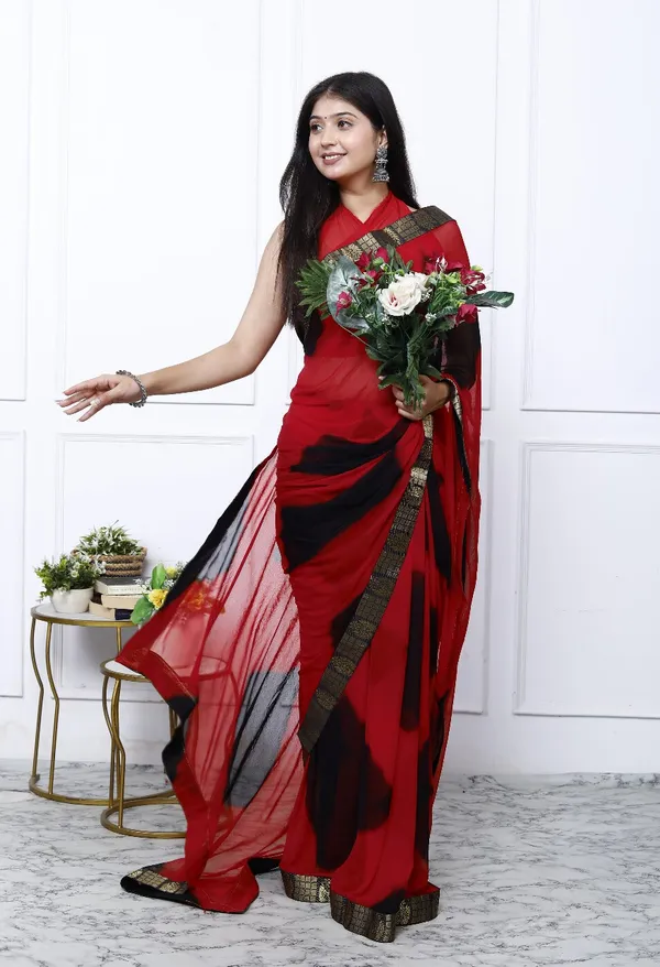 Red_Pure_Chiffon_Trendy_Checked_Leheriya_Chiffon_Sarees_For_Women