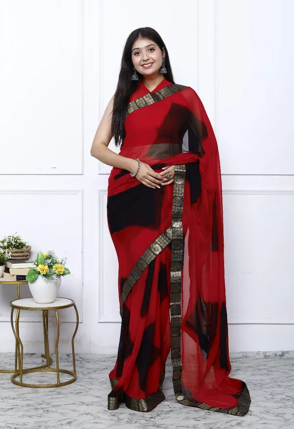 Red_Pure_Chiffon_Trendy_Checked_Leheriya_Chiffon_Sarees_For_Women