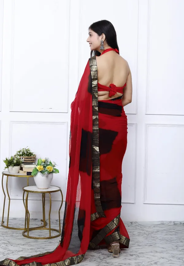 Red_Pure_Chiffon_Trendy_Checked_Leheriya_Chiffon_Sarees_For_Women