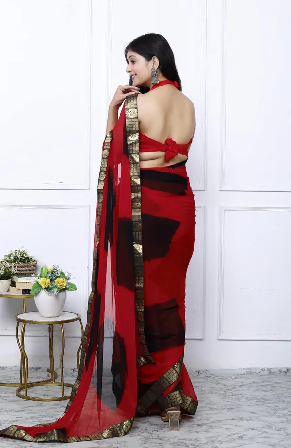 Red_Pure_Chiffon_Trendy_Checked_Leheriya_Chiffon_Sarees_For_Women