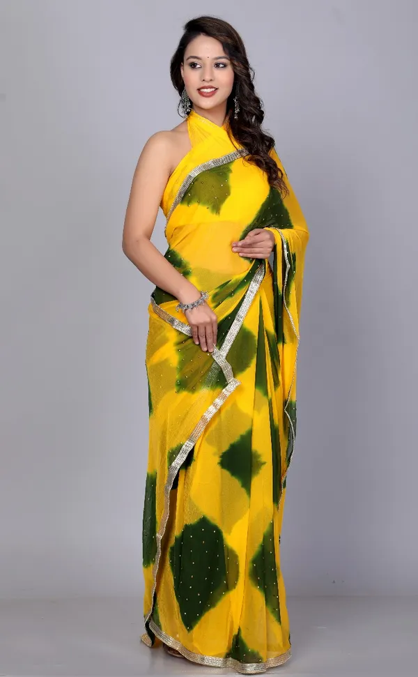 Yellow_Trendy_Chiffon_Printed_Printed_Leheriya_Check_Printed_Stone_Work_Sarees_For_Women